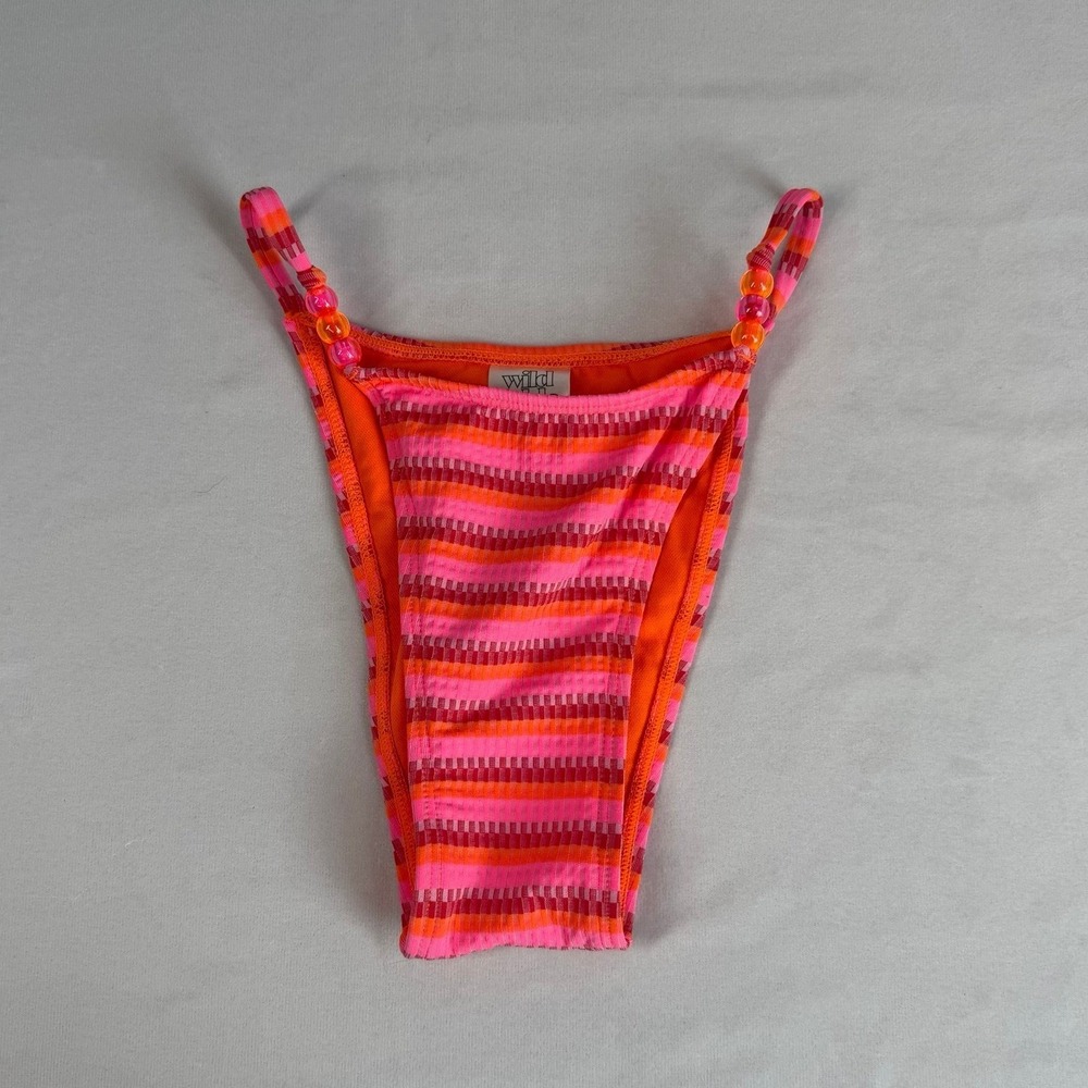 Wild Fable Women's Bikini Bottoms‎ XXS Pink Orange Striped Beaded High Leg